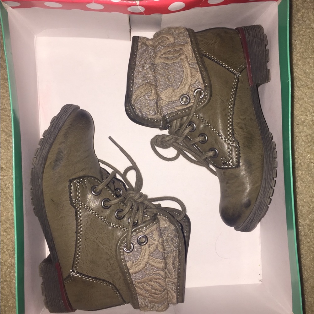 Olive green combat boots